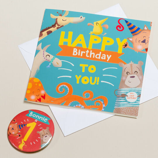 'Wow You're' Themed Birthday Card and Personalised Badge