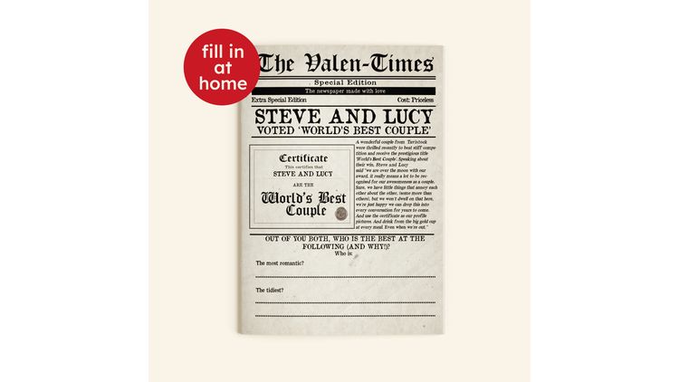 'The Valen Times' Personalised Newspaper for Valentine's Day